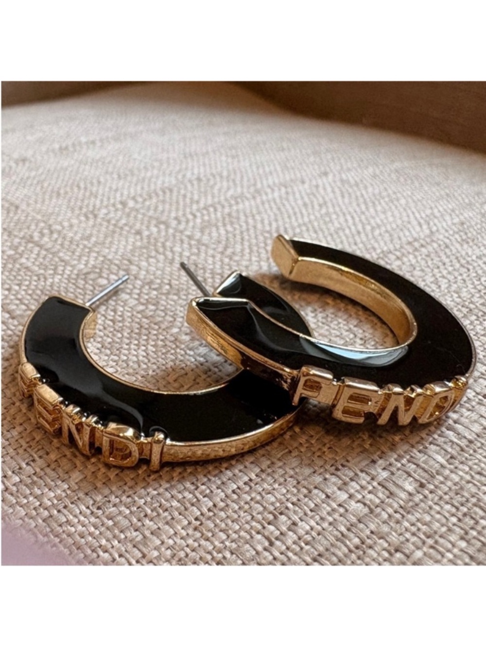 Black & Gold Fendi Logo Hoop Earrings
